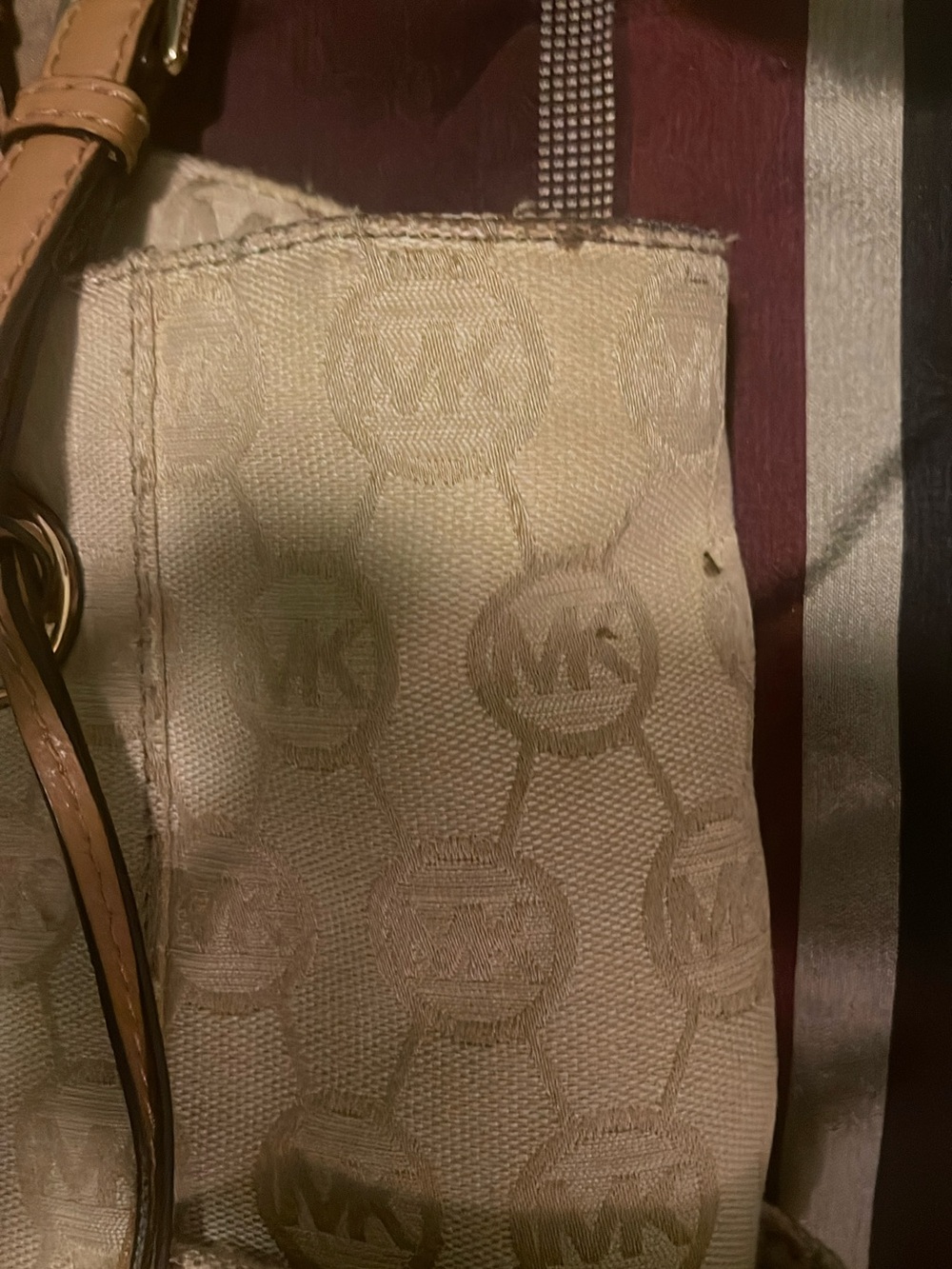 Michael Kors Tan and Beige Logo Tote with MK Charm - Picture 3 of 9